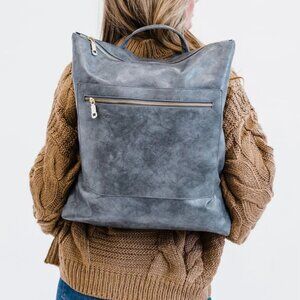 Reese Backpack Oversized by Modern and Chic in Gray Vegan Leather NWT